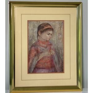 Vintage Girl Lithograph Portrait Print | Classic Figurative Wall Art | Romantic